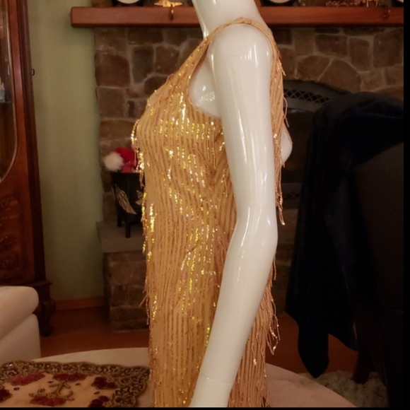NWT gold sequin v-neck cocktail dress m - Picture 13 of 13